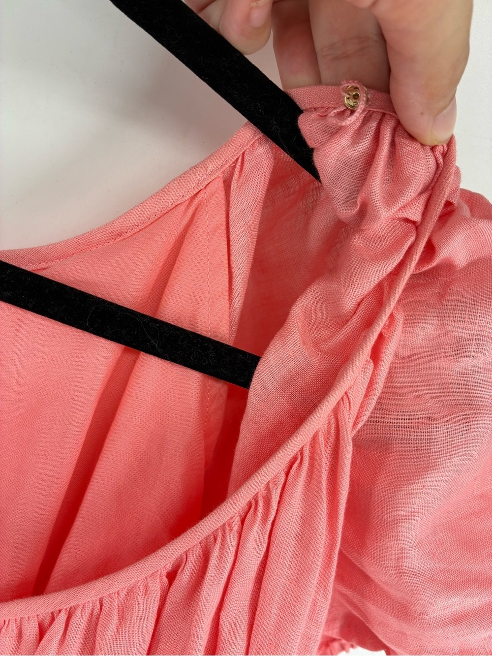 Kate Spade 100% Linen Women's Pink Puff-Sleeve Tiered Maxi Dress - Picture 6 of 10